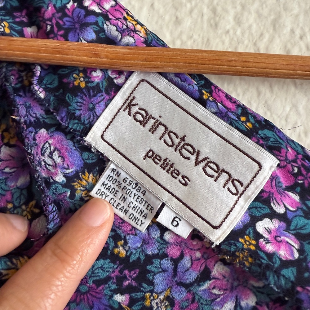 VINGTAGE- Karinstevens Floral Purple Dress- Petites size 6 - Picture 7 of 13